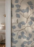 Scandinavian Pine Branch Wallpaper: Slate Blue Japanese Wall Covering Minimalist Woodland Wall Decor (Peel and Stick)