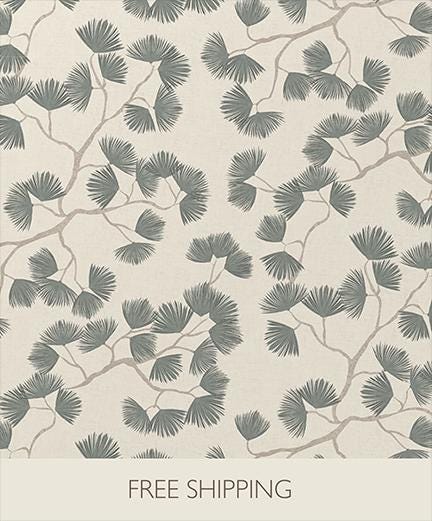 Green Pine Branch Wallpaper minimalist Japandi Wall covering cozy woodland Scandinavian wall decor natural calming farmhouse peel and stick