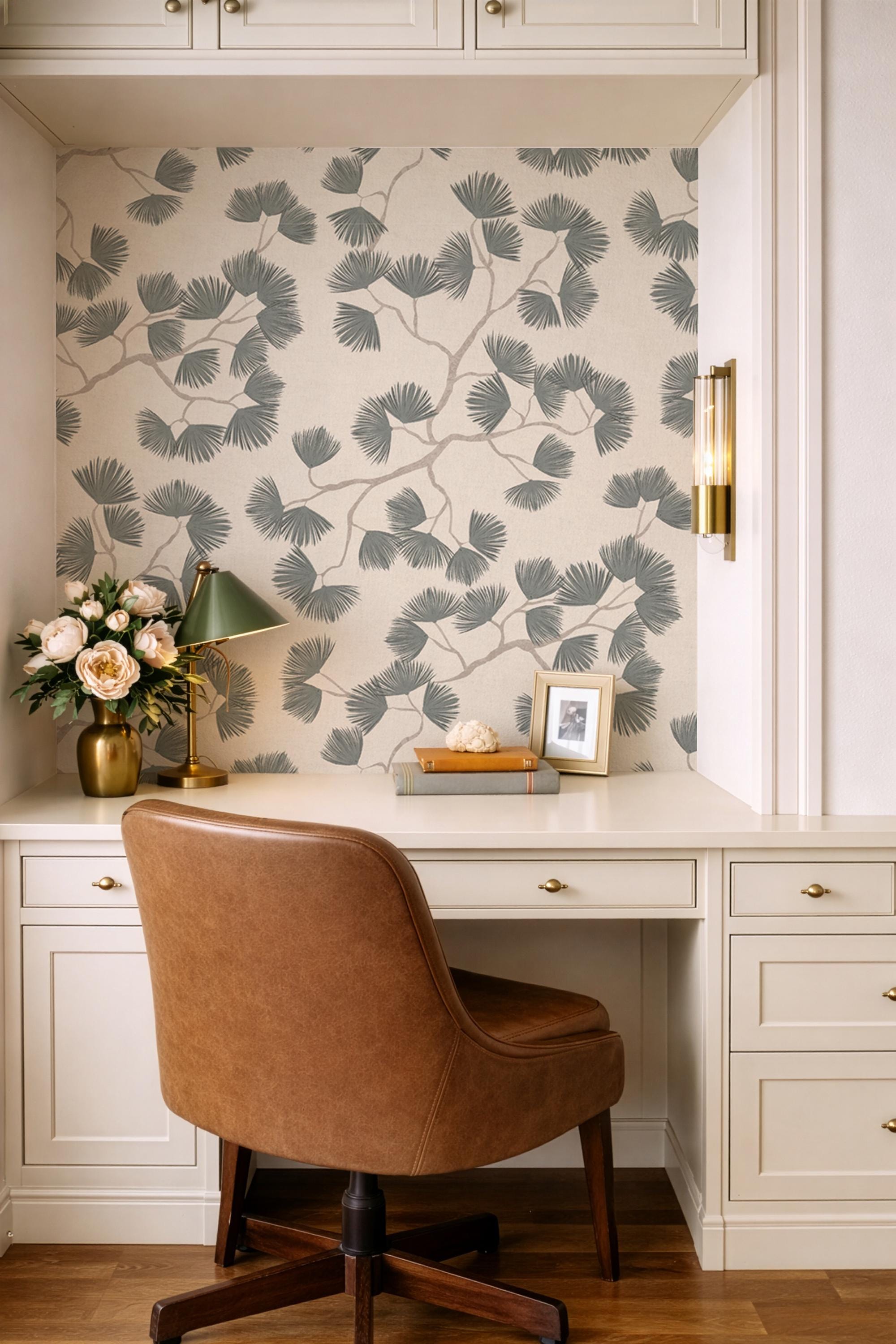 Green Pine Branch Wallpaper minimalist Japandi Wall covering cozy woodland Scandinavian wall decor natural calming farmhouse peel and stick