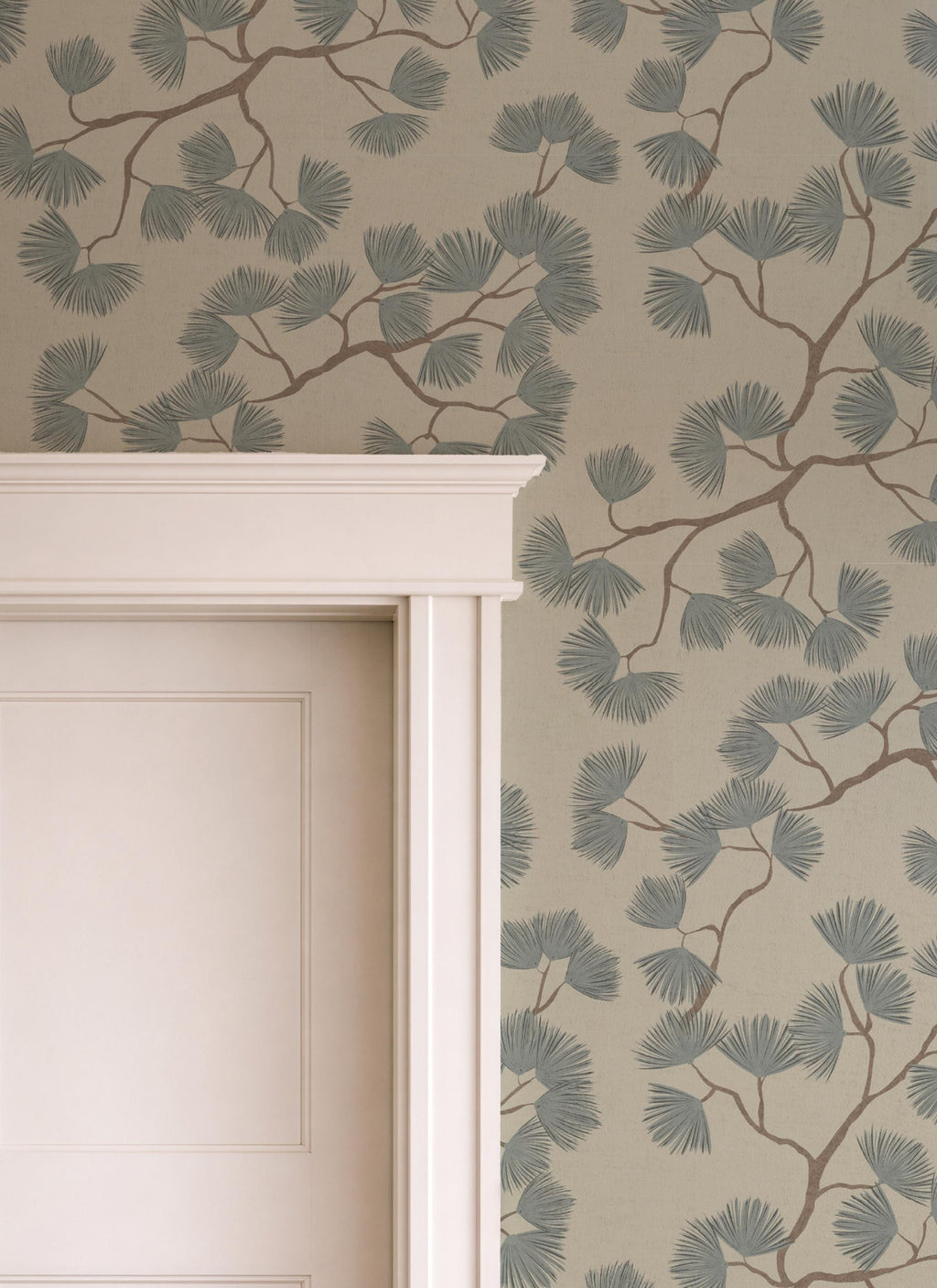 Japandi Pine Branch Wallpaper – Scandinavian Botanical Wall Mural (Grasscloth)