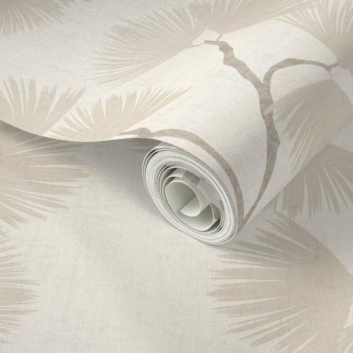 Beige Pine Branch Wallpaper – Minimalist Woodland Wall Decor (Peel and Stick)
