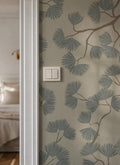 Japandi Pine Branch Wallpaper – Scandinavian Botanical Wall Mural (Grasscloth)