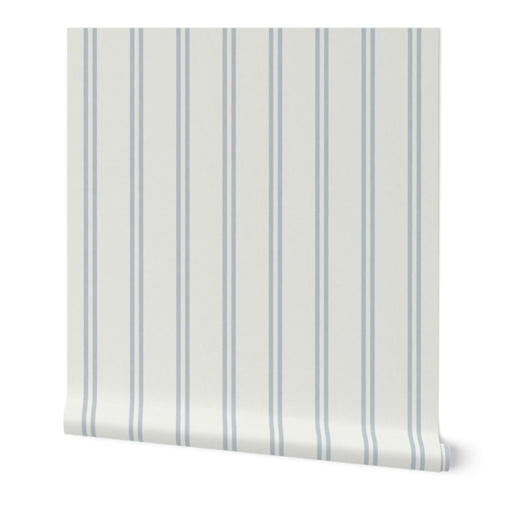 Cottage Nursery Light Blue Double Ticking Striped Wallpaper pastel double striped Wall Covering Farmhouse Nursery Linen Texture (Removable)