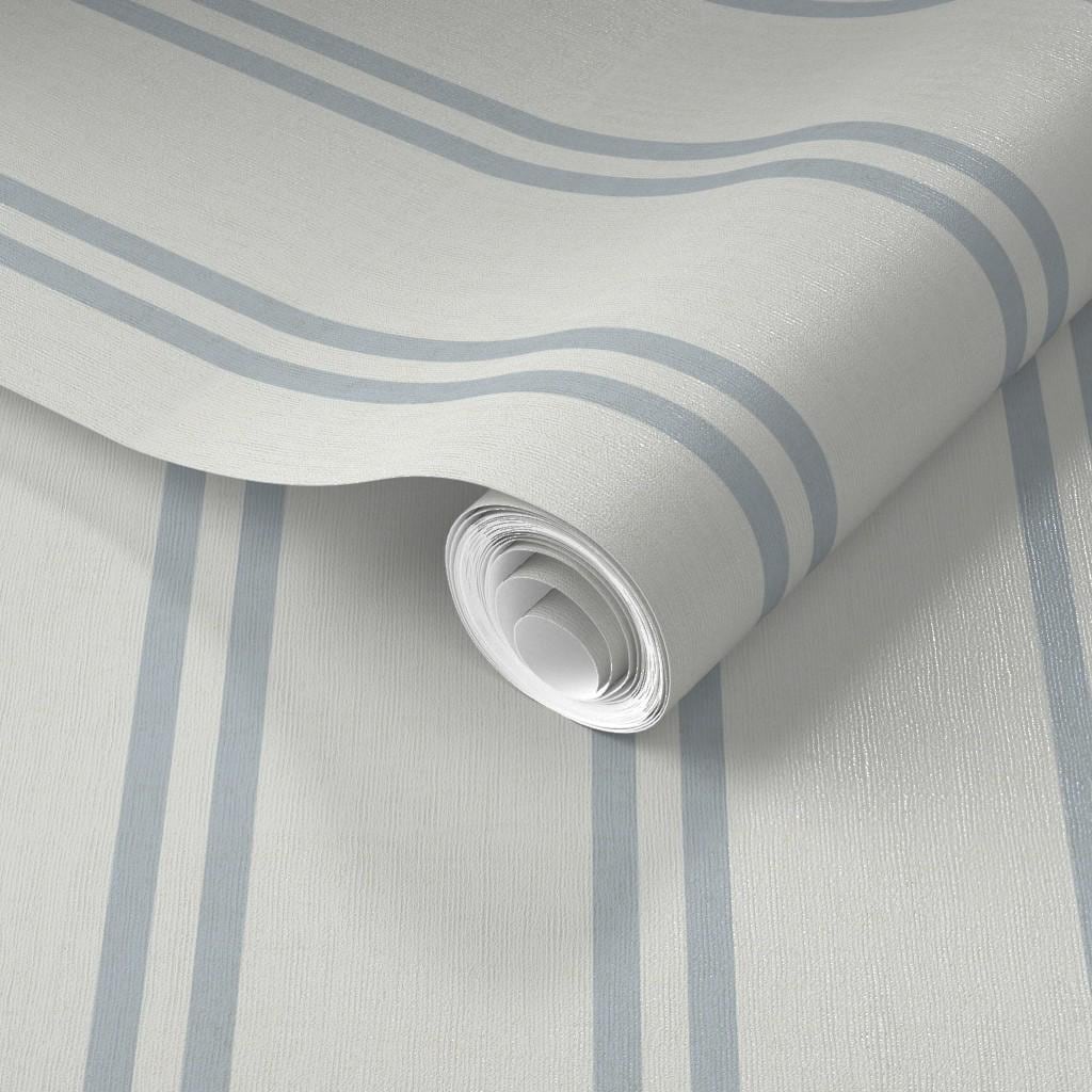 Cottage Nursery Light Blue Double Ticking Striped Wallpaper pastel double striped Wall Covering Farmhouse Nursery Linen Texture (Removable)