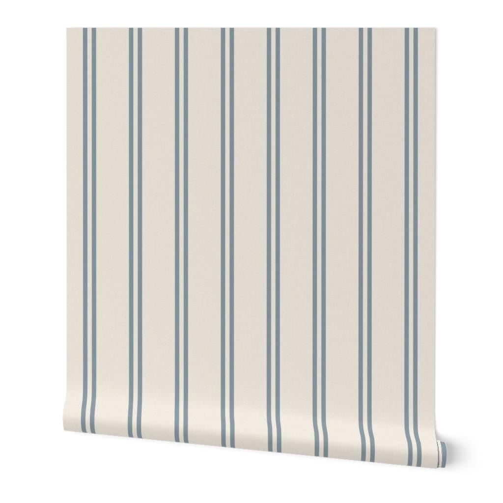 Blue & cream soft double striped Wallpaper: Coastal Farmhouse Neutral Texture - premium wallpaper - FREE SHIPPING