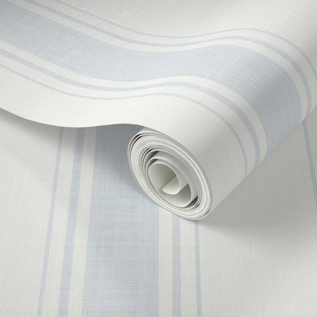 Blue Striped Wallpaper: Vintage Linen Texture, Peel and Stick Wall Covering, Soft Blue Coastal Nursery Wallpaper, Light Blue Baby Room Decor
