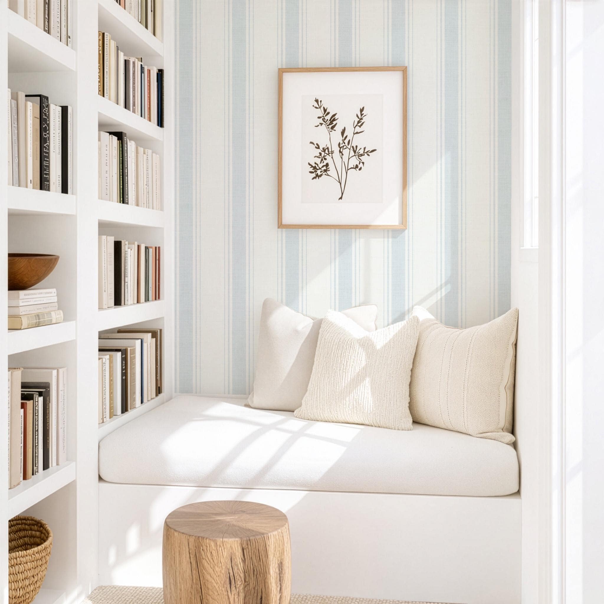 Blue Striped Wallpaper: Vintage Linen Texture, Peel and Stick Wall Covering, Soft Blue Coastal Nursery Wallpaper, Light Blue Baby Room Decor