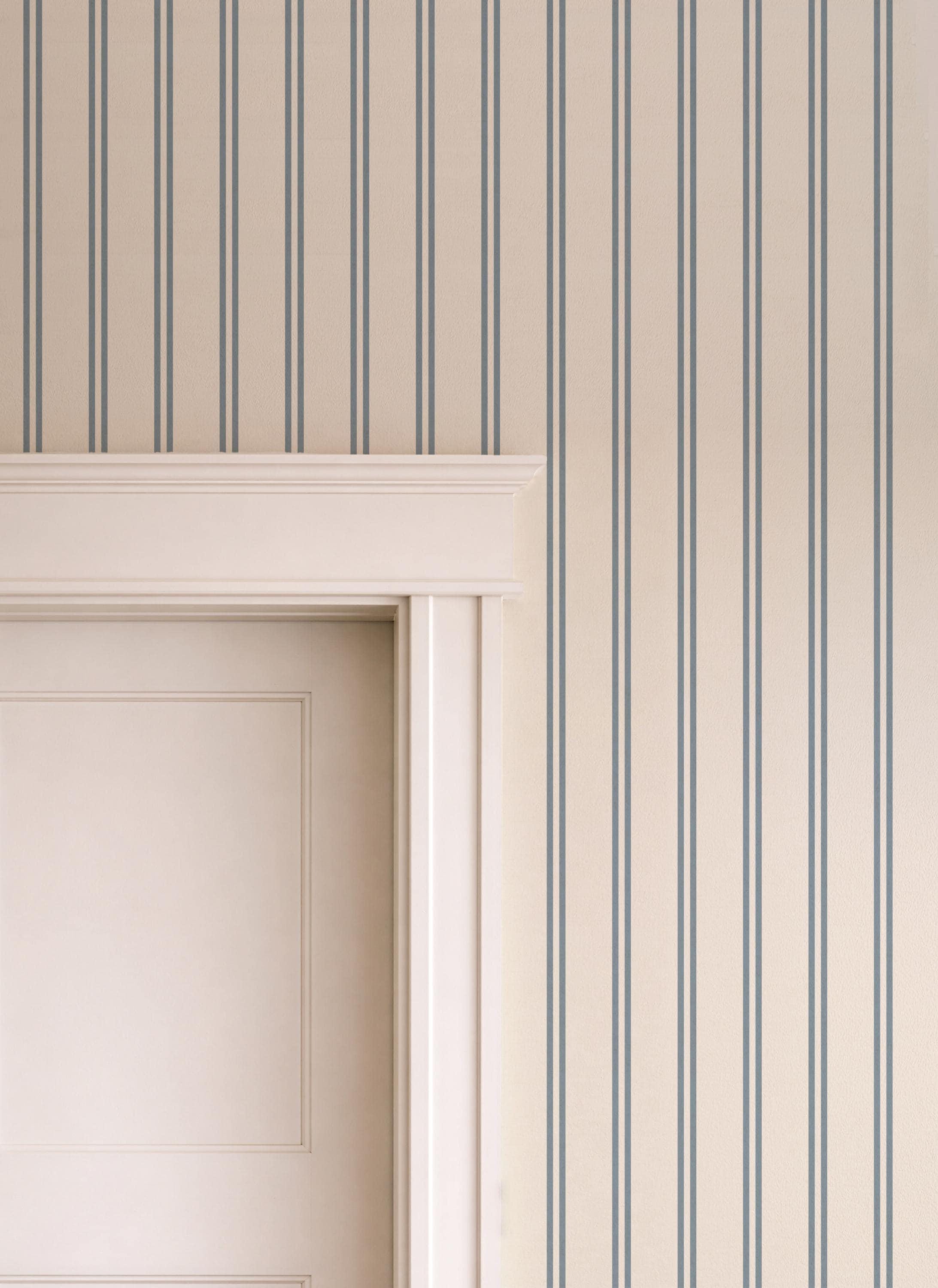 Blue striped wallpaper cozy dusty blue thin lines wall covering cute nursery wall decor coastal farmhouse elegant wallpaper peel and stick