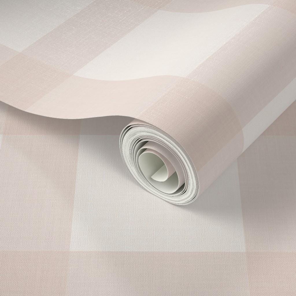 Blush Pink Gingham Wallpaper: Cozy Cottage, Nursery Wall Covering (Peel and Stick) Kid Playroom Wall Decor Vintage Baby Room Peel and Stick