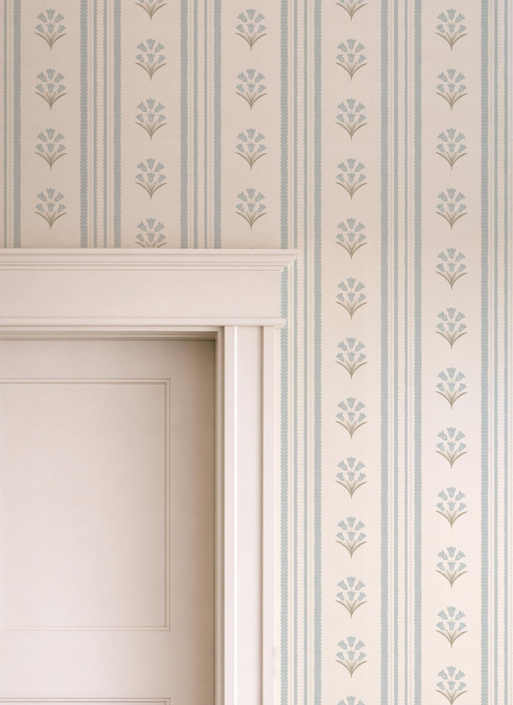 Blue Wildflower Stripe Wallpaper, Vintage Cottage Nursery Decor, Botanical Pattern