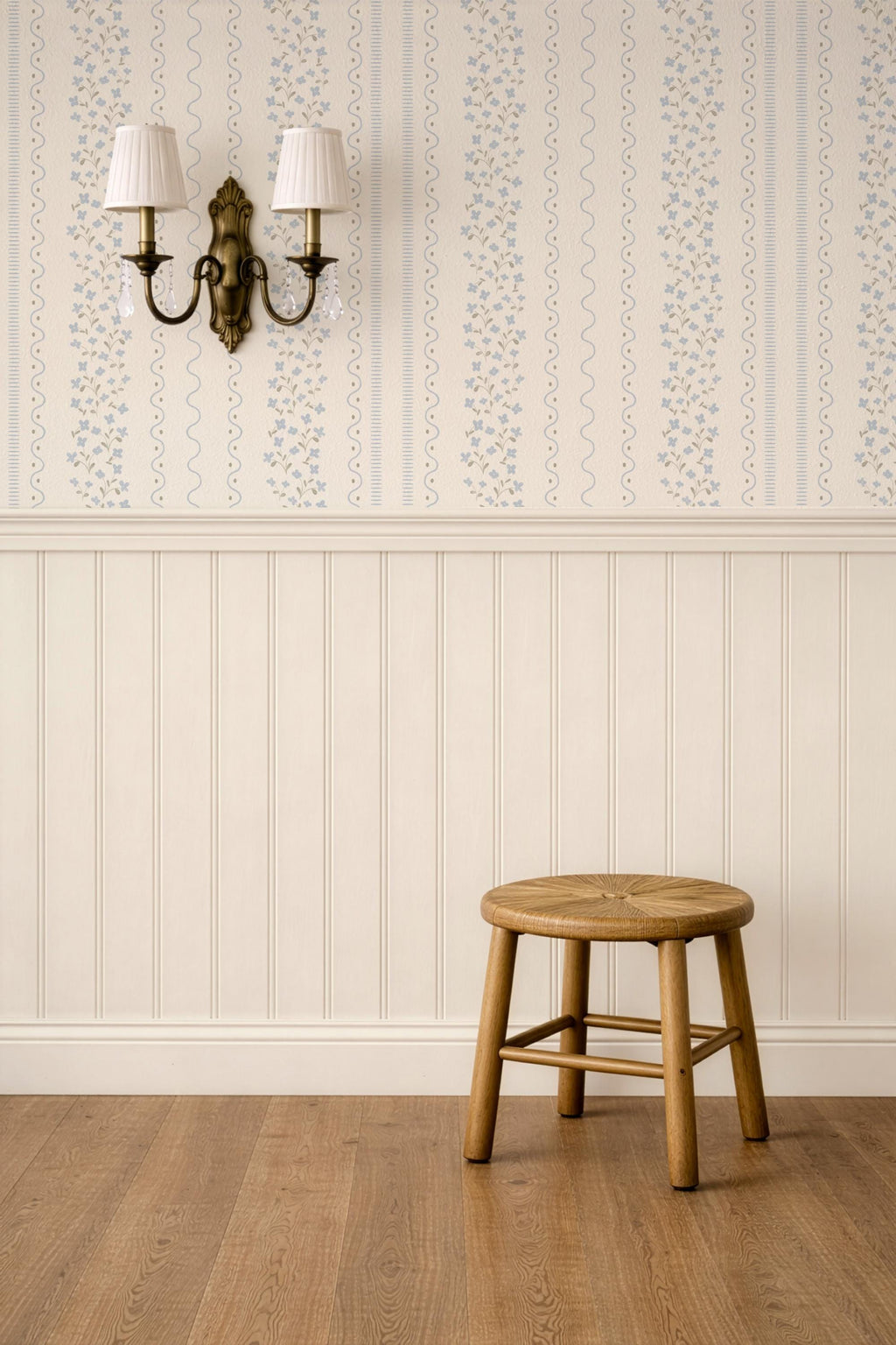 Blue Wildflower Stripe Wallpaper: Watercolor Ditsy Floral Nursery Wall Covering (Peel and Stick)