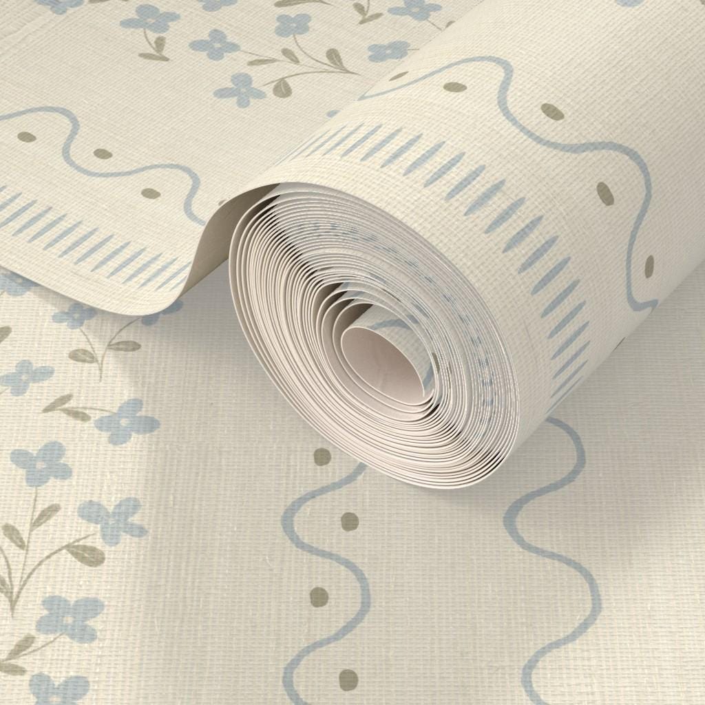 Blue Wildflower Stripe Wallpaper: Watercolor Ditsy Floral Nursery Wall Covering (Peel and Stick)