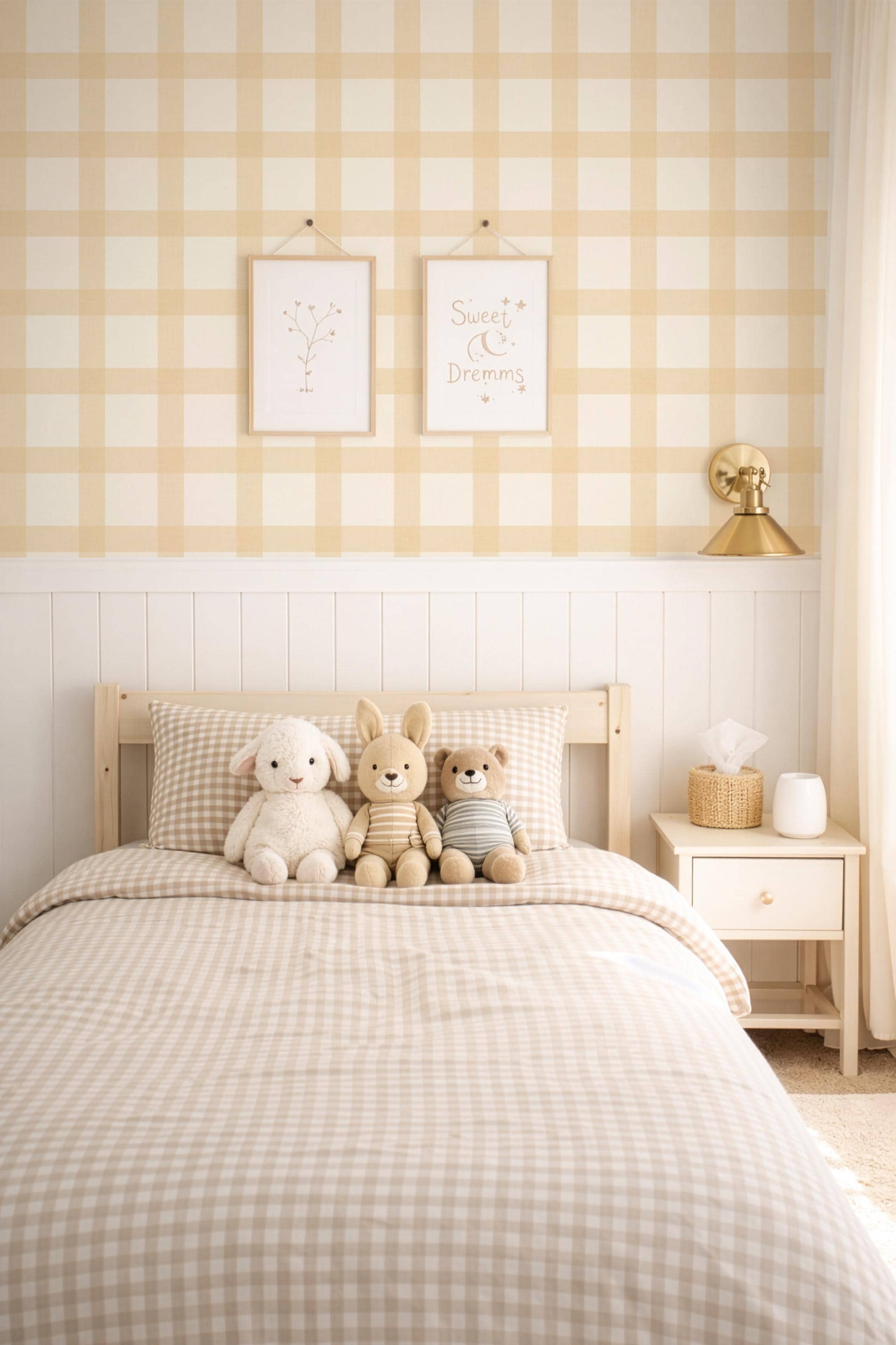 Butter Yellow Gingham Wallpaper – Cozy Cottage Nursery Wall Covering - Yellow Bedroom Wall Decor Cozy Cottage Wall - FREE SHIPPING