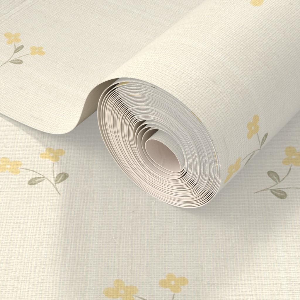 Buttery Yellow Nursery Wallpaper – Vintage Wildflower Wall Covering, Girls Room Wall Decor (Peel and Stick), ditsy bloom bathroom decor