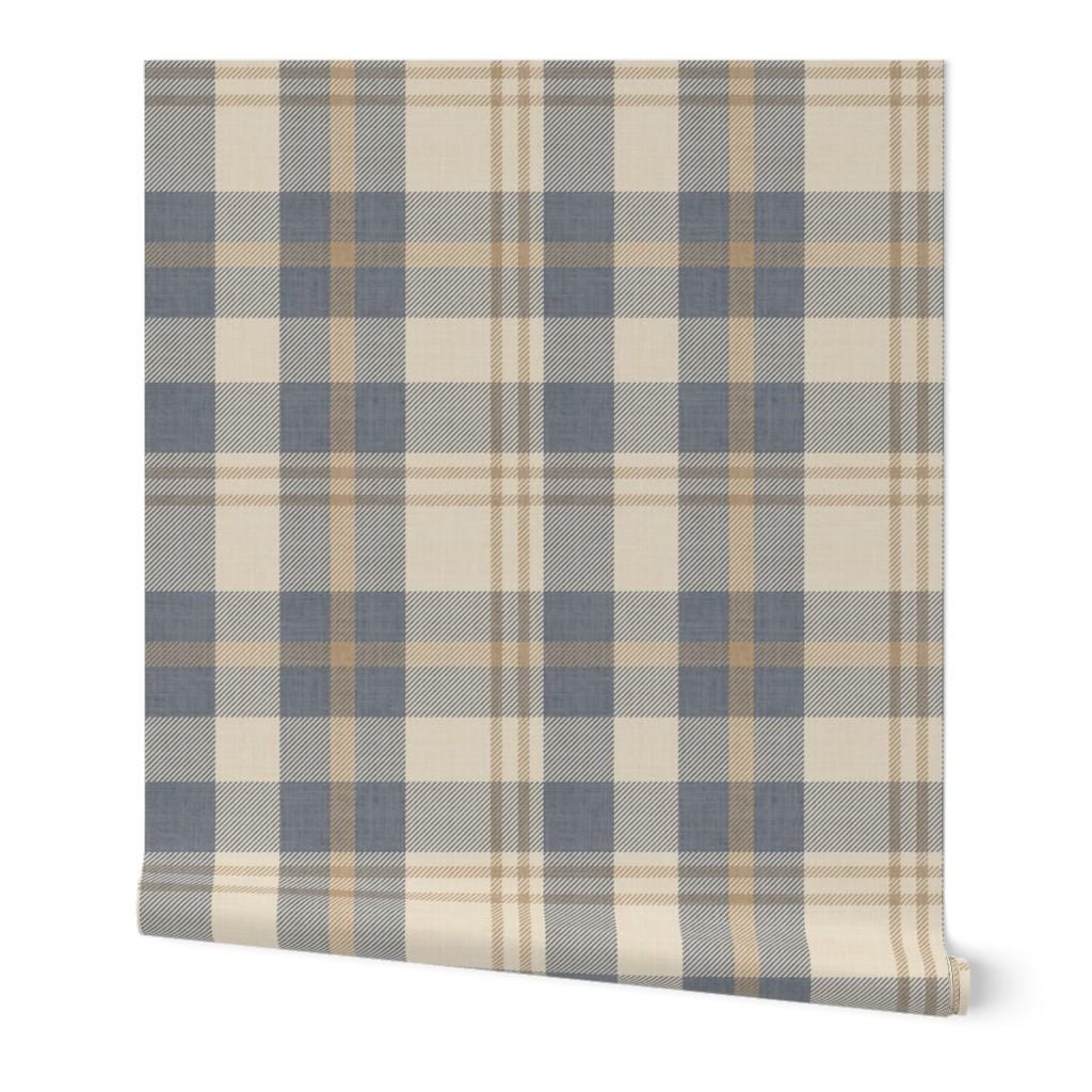 Neutral blue and beige Plaid Wallpaper – Rustic Check Pattern for Cozy Scandinavian & Farmhouse Interiors - FREE SHIPPING