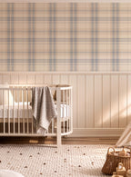 Blue Plaid removable Wallpaper: Modern cozy Cottage Decor soft blue and beige plaid - soft nursery wallpaper - peel and stick wallpaper
