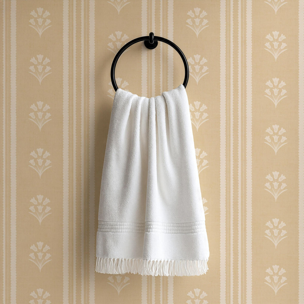 Yellow Floral Stripe Wallpaper: Wildflower Scallop Striped Wall Covering, Botanical Stripes, Charming Cottage Granny Chic Decor