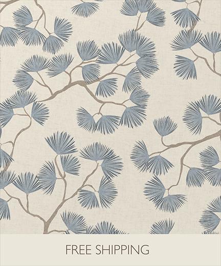 Scandinavian Pine Branch Wallpaper: Slate Blue Japanese Wall Covering Minimalist Woodland Wall Decor (Peel and Stick)