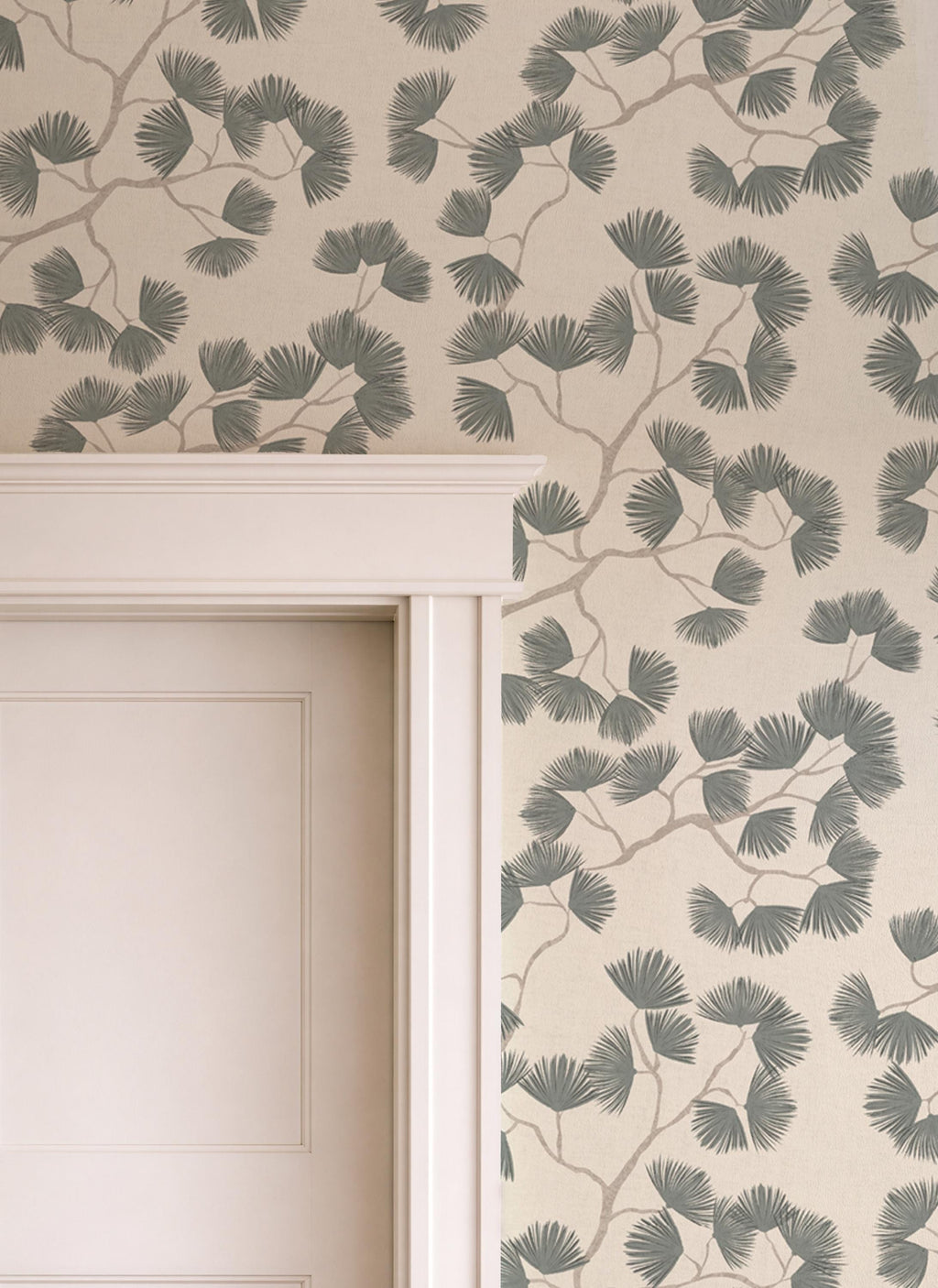 Green Pine Branch Wallpaper minimalist Japandi Wall covering cozy woodland Scandinavian wall decor natural calming farmhouse peel and stick