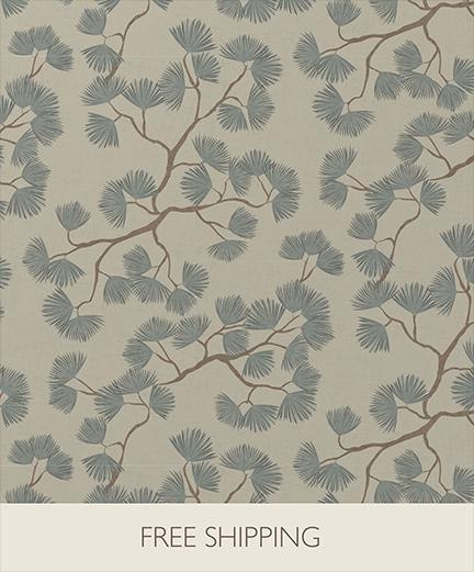 Japandi Pine Branch Wallpaper – Scandinavian Botanical Wall Mural (Grasscloth)