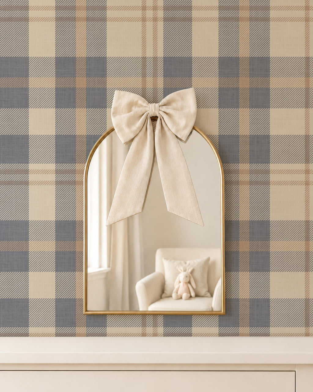 Neutral blue and beige Plaid Wallpaper – Nordic plaid design Farmhouse Interiors - Traditional Tartan Wall Decor, Peel & Stick or Grasscloth