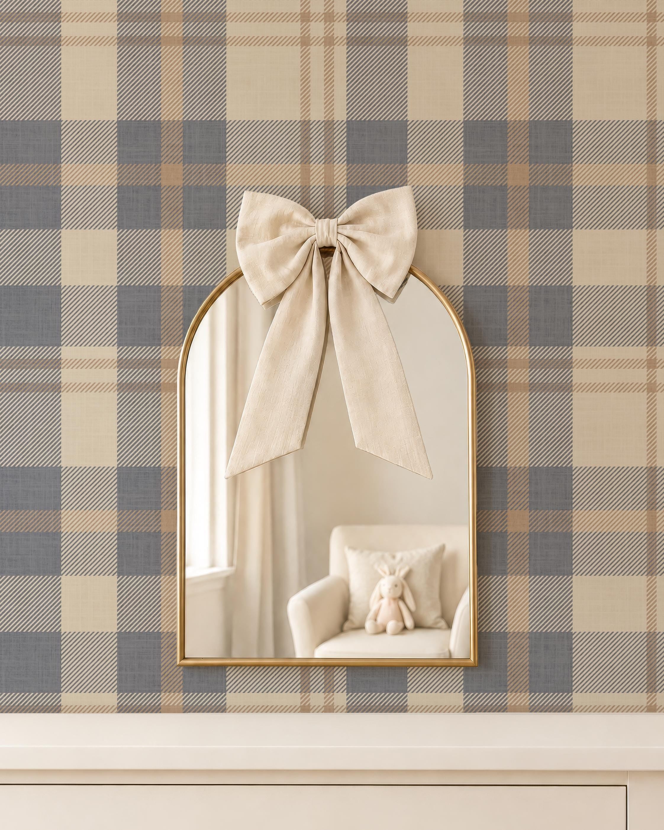 Neutral blue and beige Plaid Wallpaper – Nordic plaid design Farmhouse Interiors - Traditional Tartan Wall Decor, Peel & Stick or Grasscloth