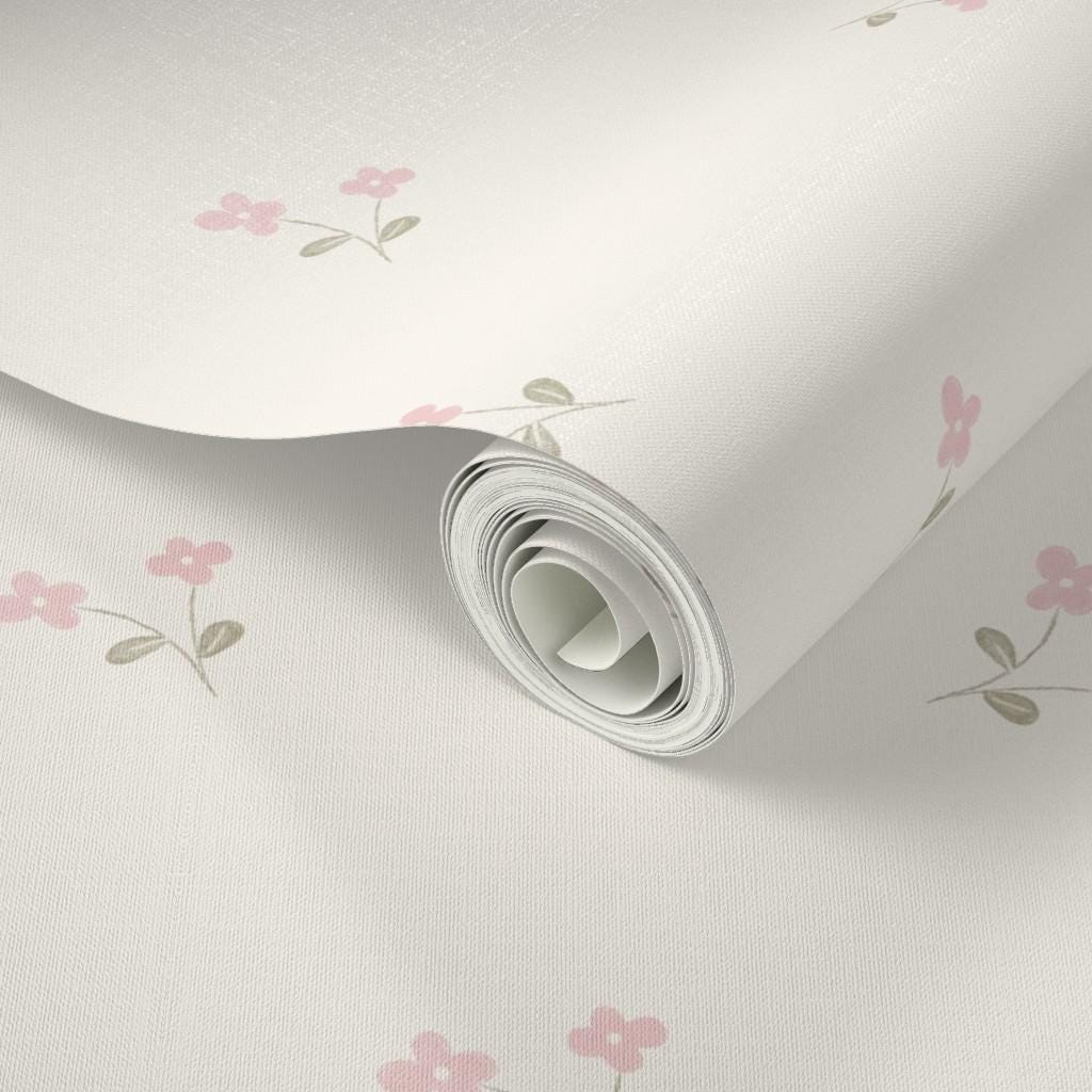Pink Tiny Wildflower Wallpaper – Vintage Girl Nursery Wall Covering (Peel and Stick) - Soft Rose ditsy floral Cottage Baby Girl Powder Room