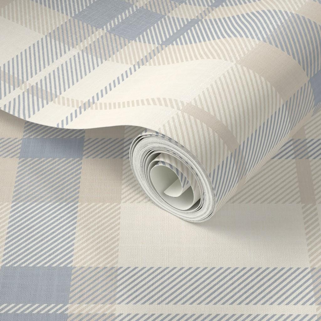Blue Plaid removable Wallpaper: Modern cozy Cottage Decor soft blue and beige plaid - soft nursery wallpaper - peel and stick wallpaper