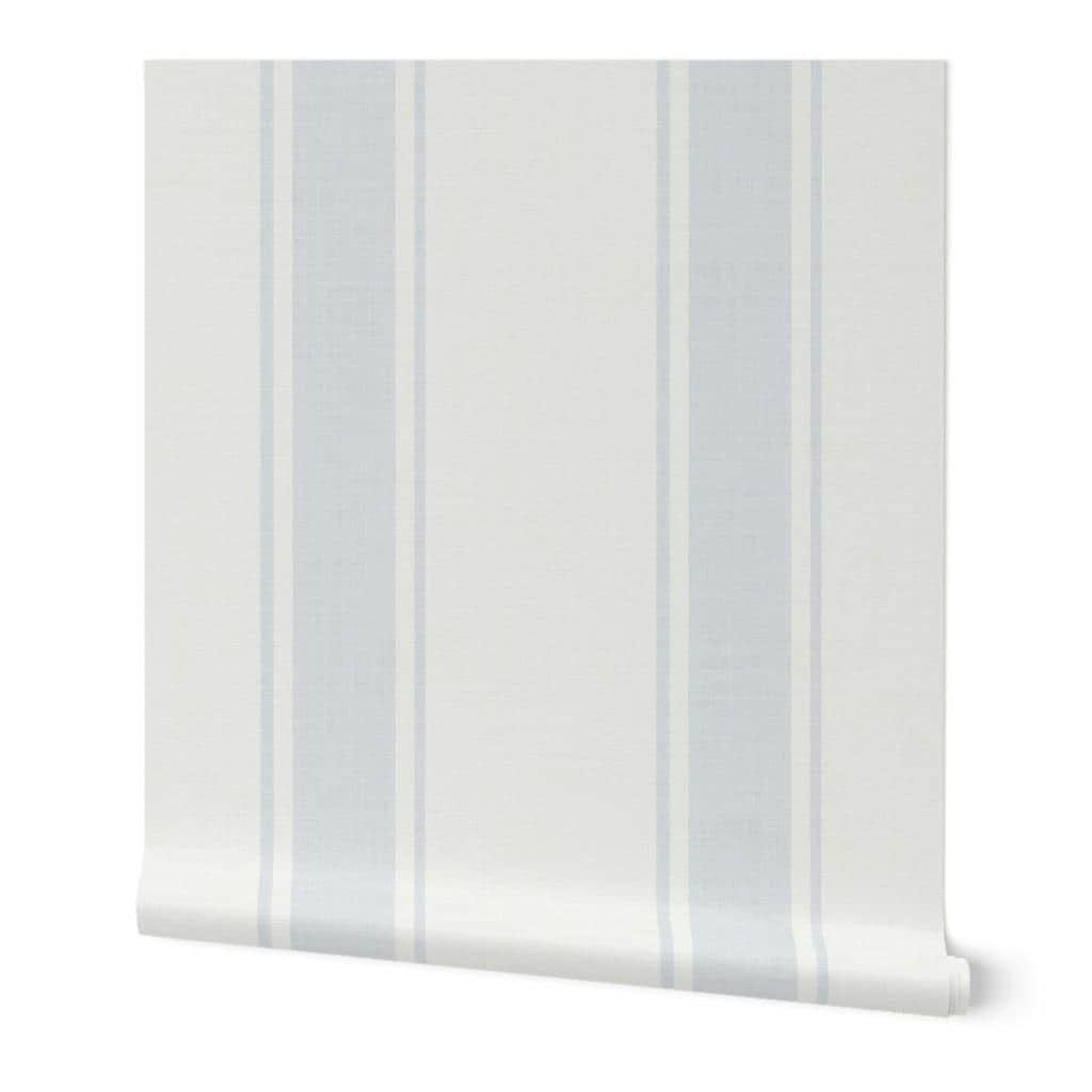 Blue Striped Wallpaper: Wide Stripes with Linen Texture, Coastal Farmhouse Wall Covering, Soft Blue Vintage Stripes, Peel and Stick