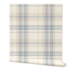 Blue Plaid removable Wallpaper: Modern cozy Cottage Decor soft blue and beige plaid - soft nursery wallpaper - peel and stick wallpaper