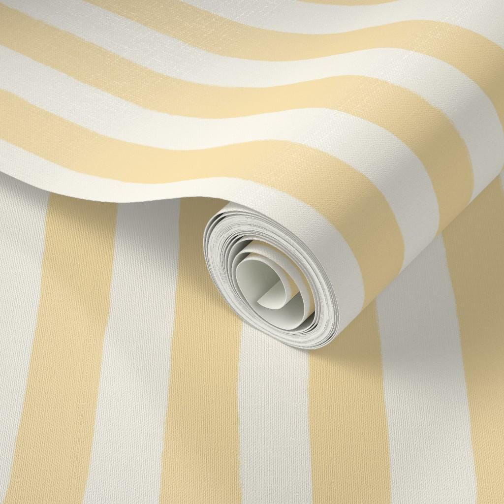 Butter Yellow Hand-Painted Stripe Nursery Wallpaper – Kids Room Wall Decor