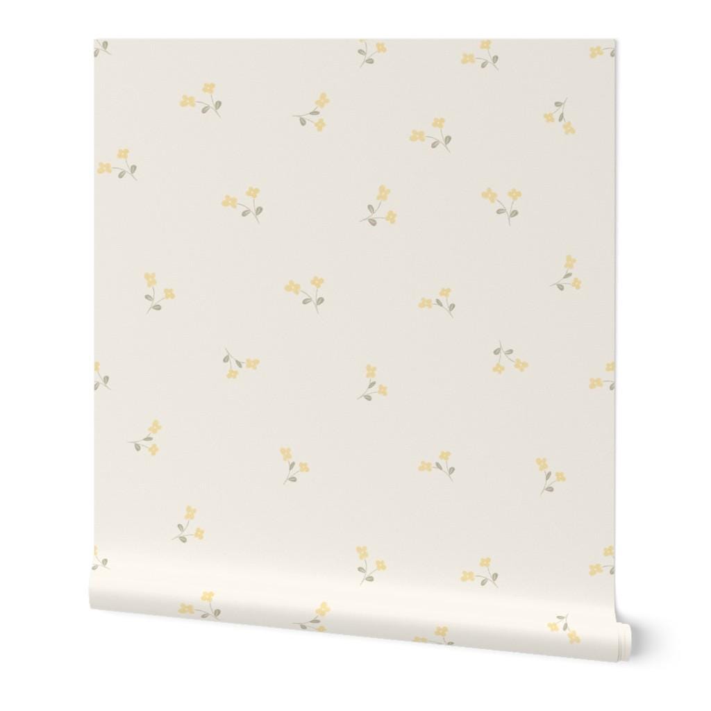 Buttery Yellow Nursery Wallpaper – Vintage Wildflower Wall Covering, Girls Room Wall Decor (Peel and Stick), ditsy bloom bathroom decor