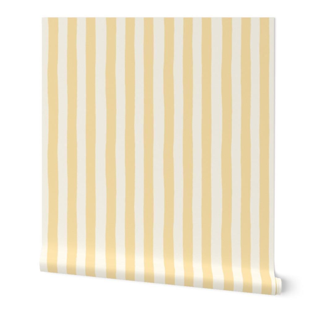 Butter Yellow Hand-Painted Stripe Nursery Wallpaper – Kids Room Wall Decor