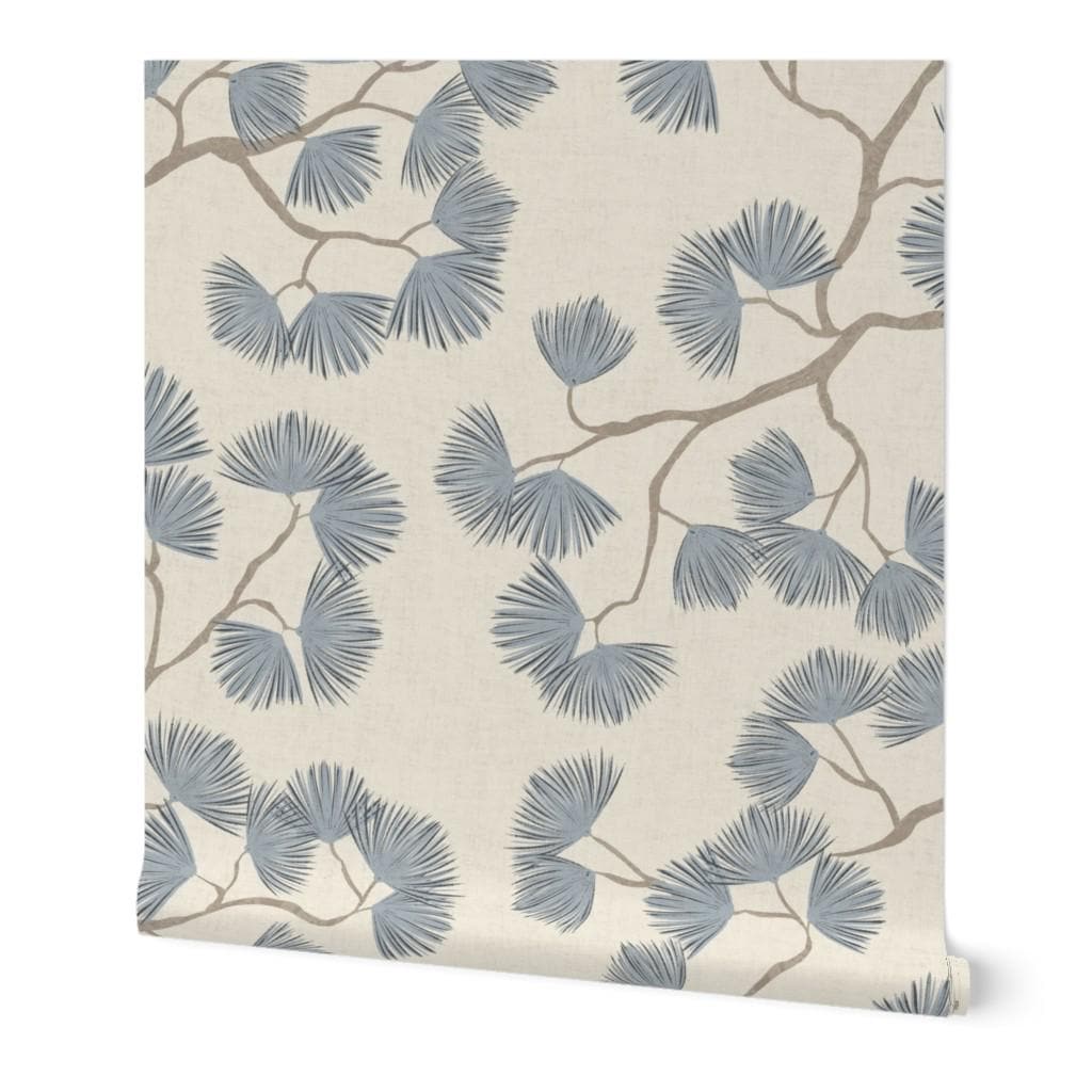 Scandinavian Pine Branch Wallpaper: Slate Blue Japanese Wall Covering Minimalist Woodland Wall Decor (Peel and Stick)