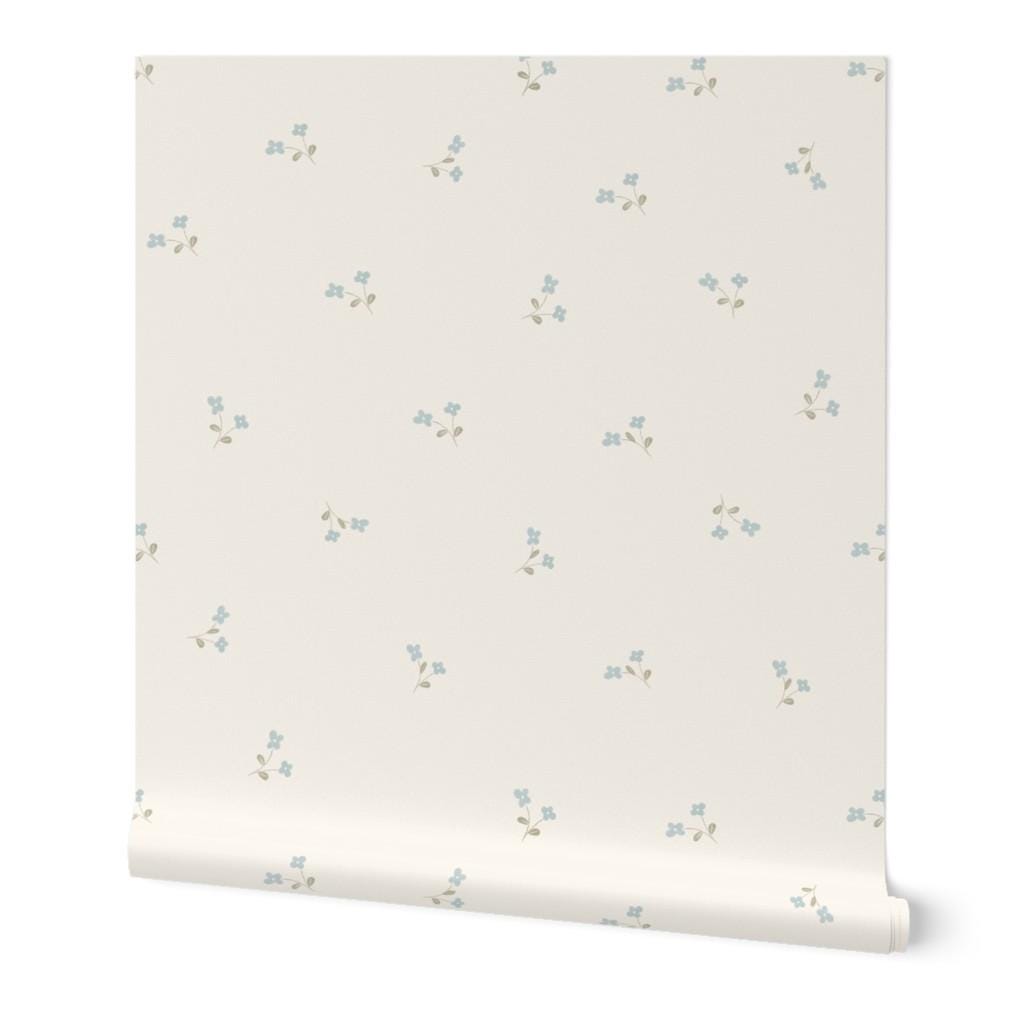 Soft Blue Ditsy Floral Wallpaper – Vintage Cottagecore Nursery Wall Covering (Peel and Stick) - Soft Blue ditsy bloom Cottage Baby Room