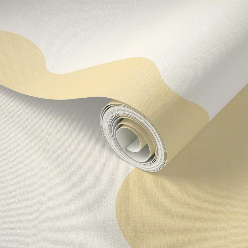 Pastel yellow Wavy Striped Wallpaper, Sunshine bathroom wall covering, Scallop Striped Peel and Stick Wall Decor, Retro stripe wall decor