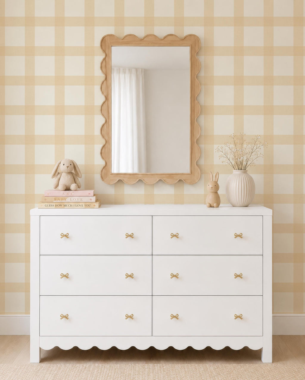 Butter Yellow Gingham Wallpaper – Cozy Cottage Nursery Wall Covering - Yellow Bedroom Wall Decor Cozy Cottage Wall - FREE SHIPPING