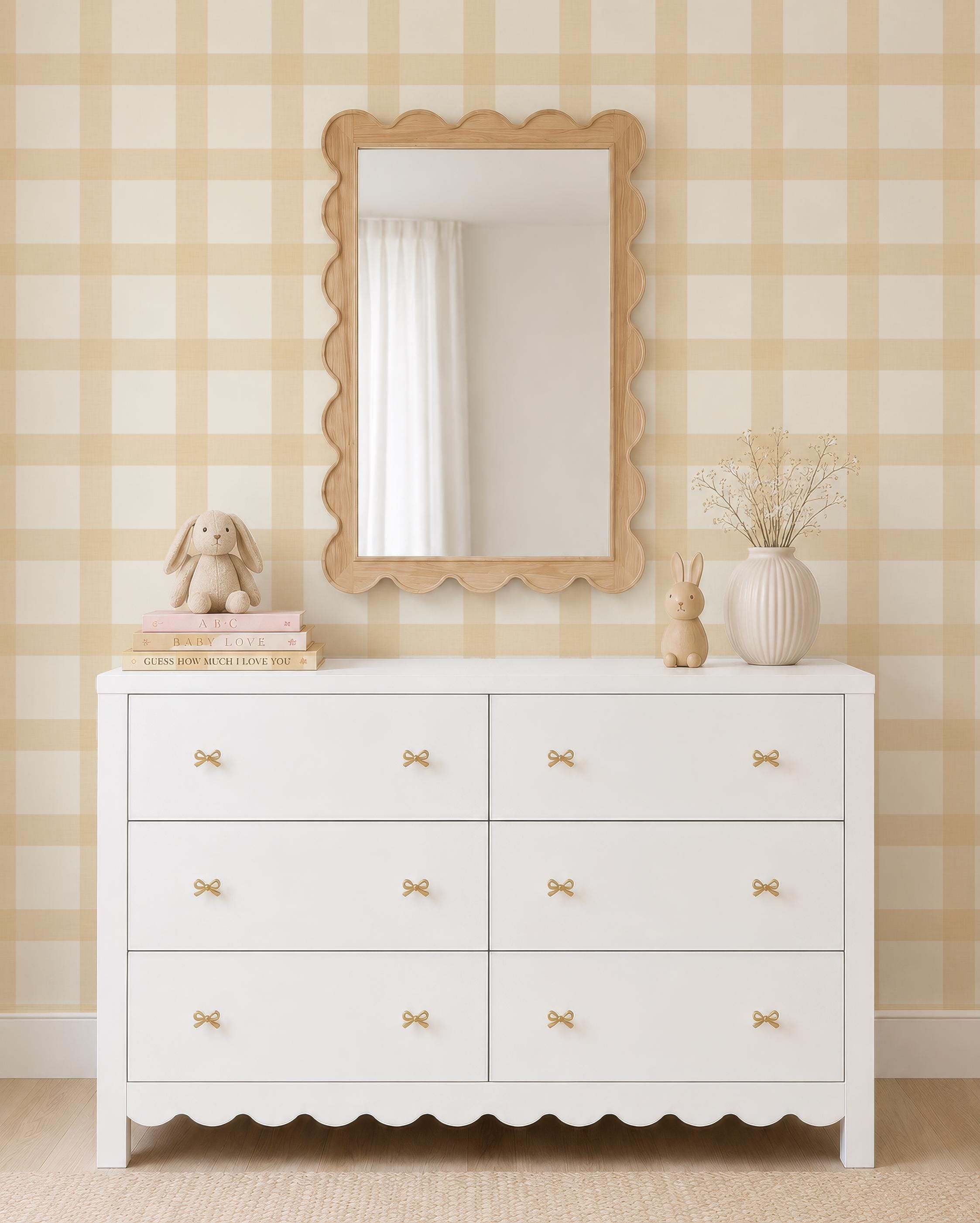 Butter Yellow Gingham Wallpaper – Cozy Cottage Nursery Wall Covering - Yellow Bedroom Wall Decor Cozy Cottage Wall - FREE SHIPPING