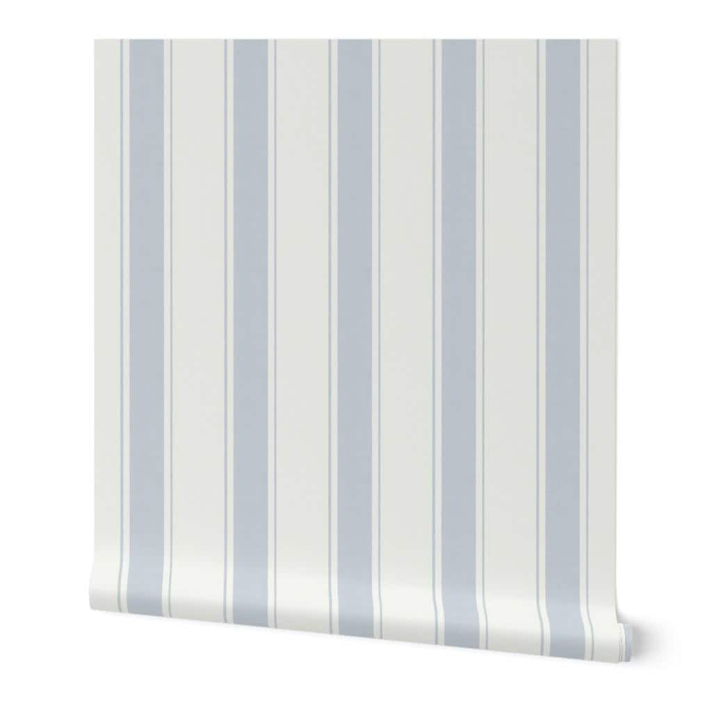 Blue Nursery Striped wallpaper, granny chic farmhouse ticking stripes, removable cottage striped wall decor with texture, peel and stick
