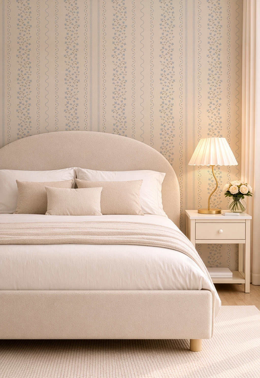 Blue Wildflower Stripe Wallpaper: Watercolor Ditsy Floral Nursery Wall Covering (Peel and Stick)