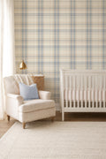 Blue Plaid removable Wallpaper: Modern cozy Cottage Decor soft blue and beige plaid - soft nursery wallpaper - peel and stick wallpaper