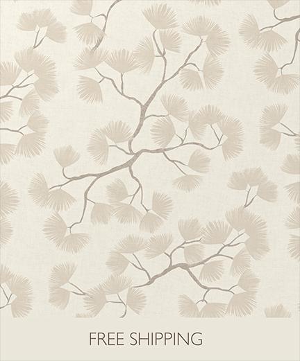 Beige Pine Branch Wallpaper – Minimalist Woodland Wall Decor (Peel and Stick)