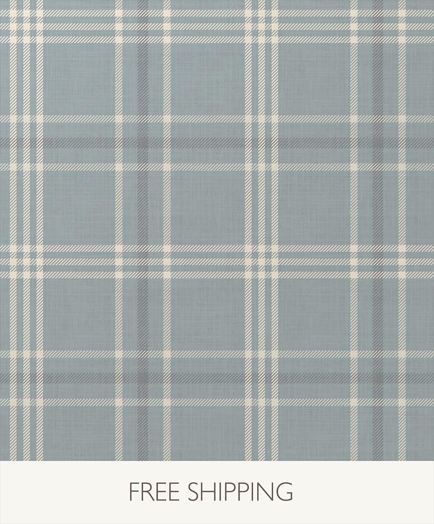 Neutral Blue Plaid Wallpaper: Modern Cottage Baby Nursery Decor (Peel and Stick)