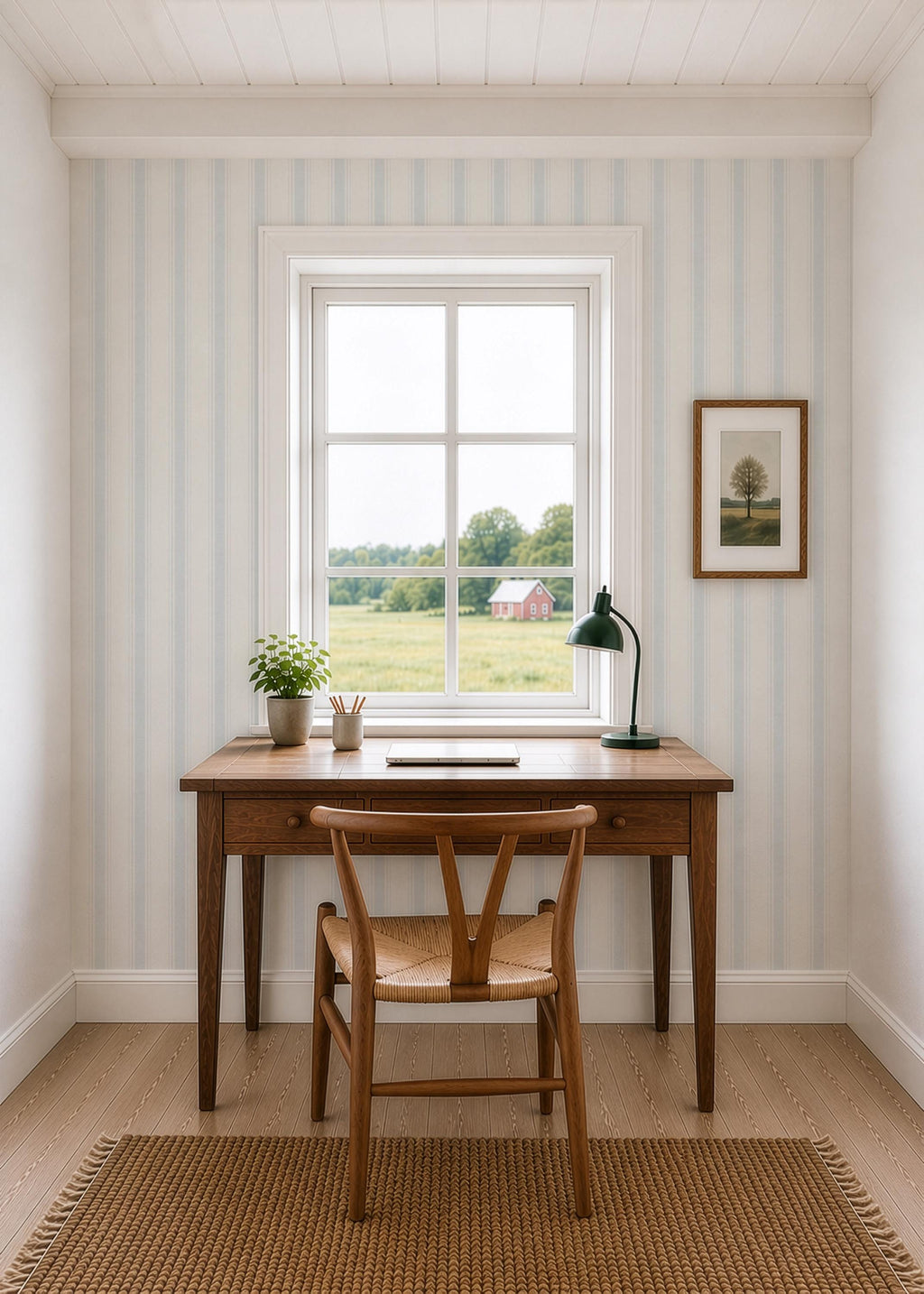 Blue Striped Wallpaper: Vintage Linen Texture, Peel and Stick Wall Covering, Soft Blue Coastal Nursery Wallpaper, Light Blue Baby Room Decor