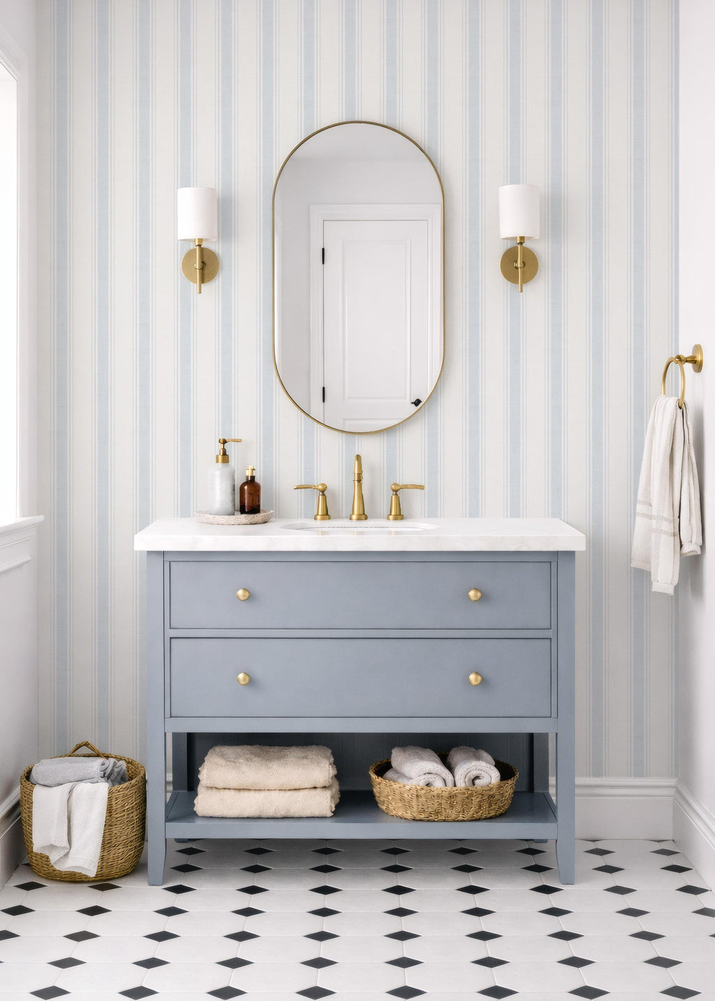 Blue Striped Wallpaper: Vintage Linen Texture, Peel and Stick Wall Covering, Soft Blue Coastal Nursery Wallpaper, Light Blue Baby Room Decor