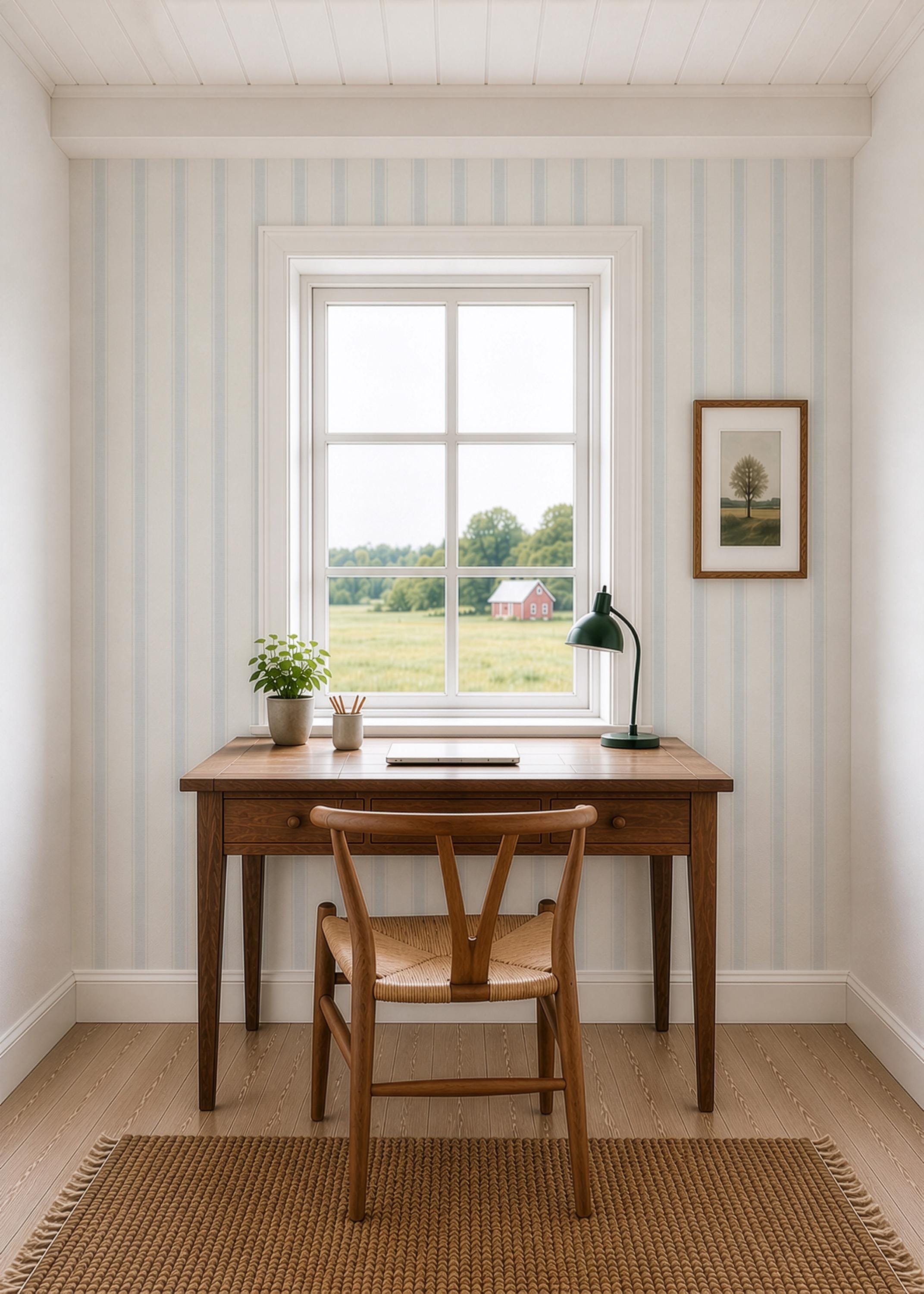 Blue Striped Boy Nursery Wallpaper, Peel and Stick Vertical Stripe Wall Covering, Vintage Baby Room Accent Wall