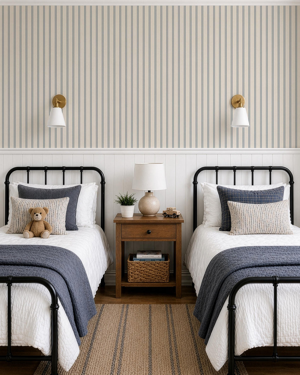 Blue striped wallpaper cozy dusty blue thin lines wall covering cute nursery wall decor coastal farmhouse elegant wallpaper peel and stick
