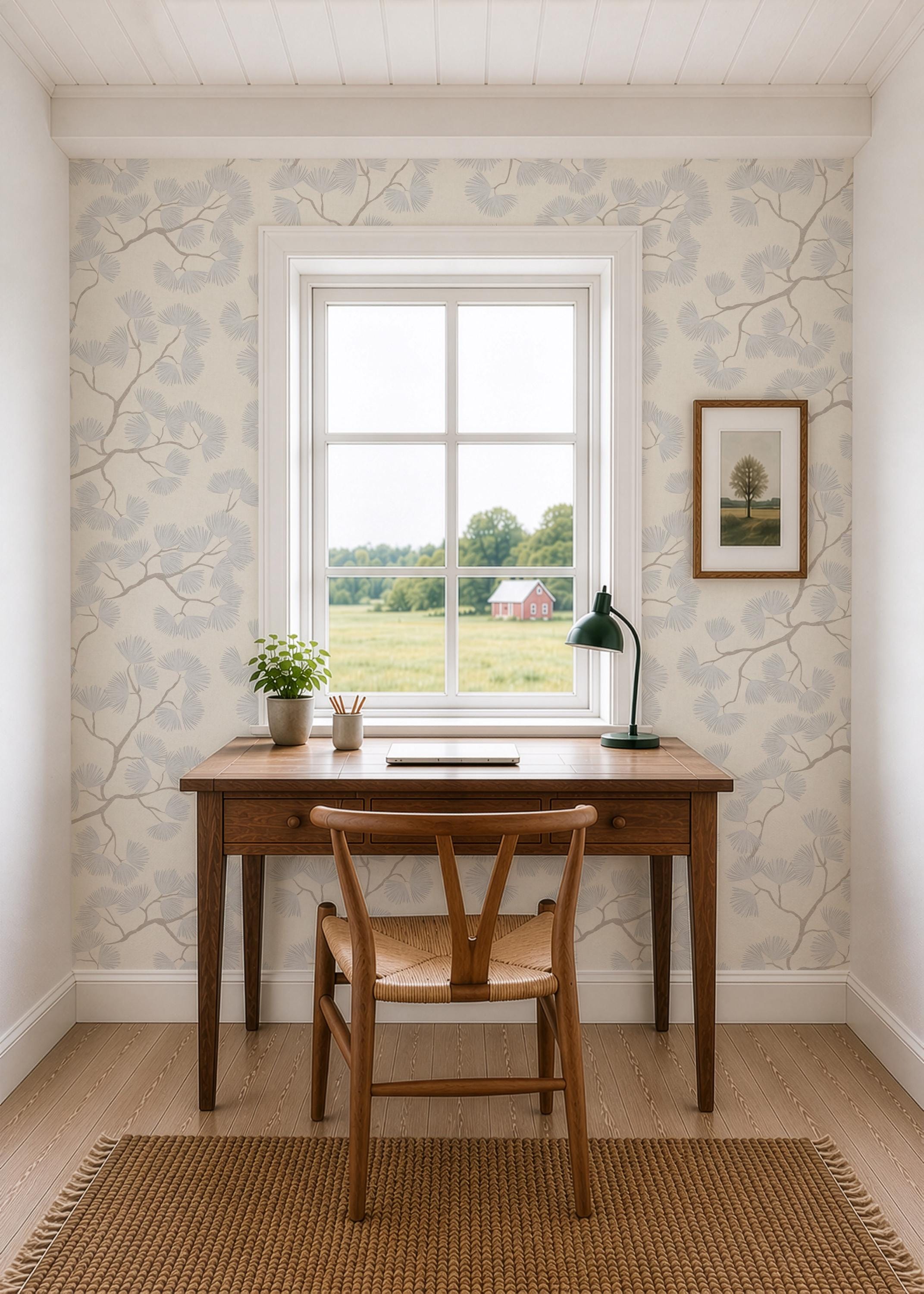Scandinavian Wallpaper blue Pine branch Wall covering minimalist woodland light blue forest peel and stick calming wall farmhouse wall decor