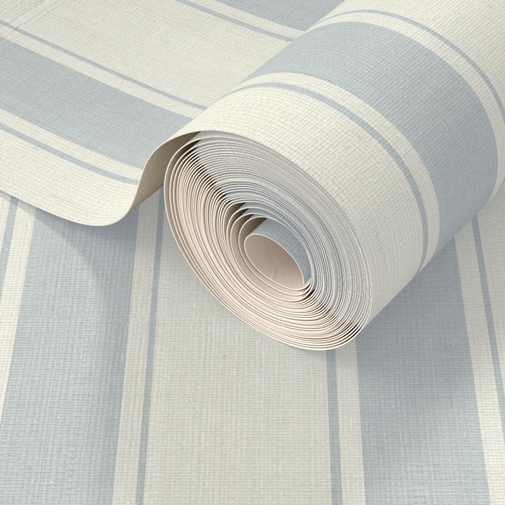 Blue Nursery Striped wallpaper, granny chic farmhouse ticking stripes, removable cottage striped wall decor with texture, peel and stick