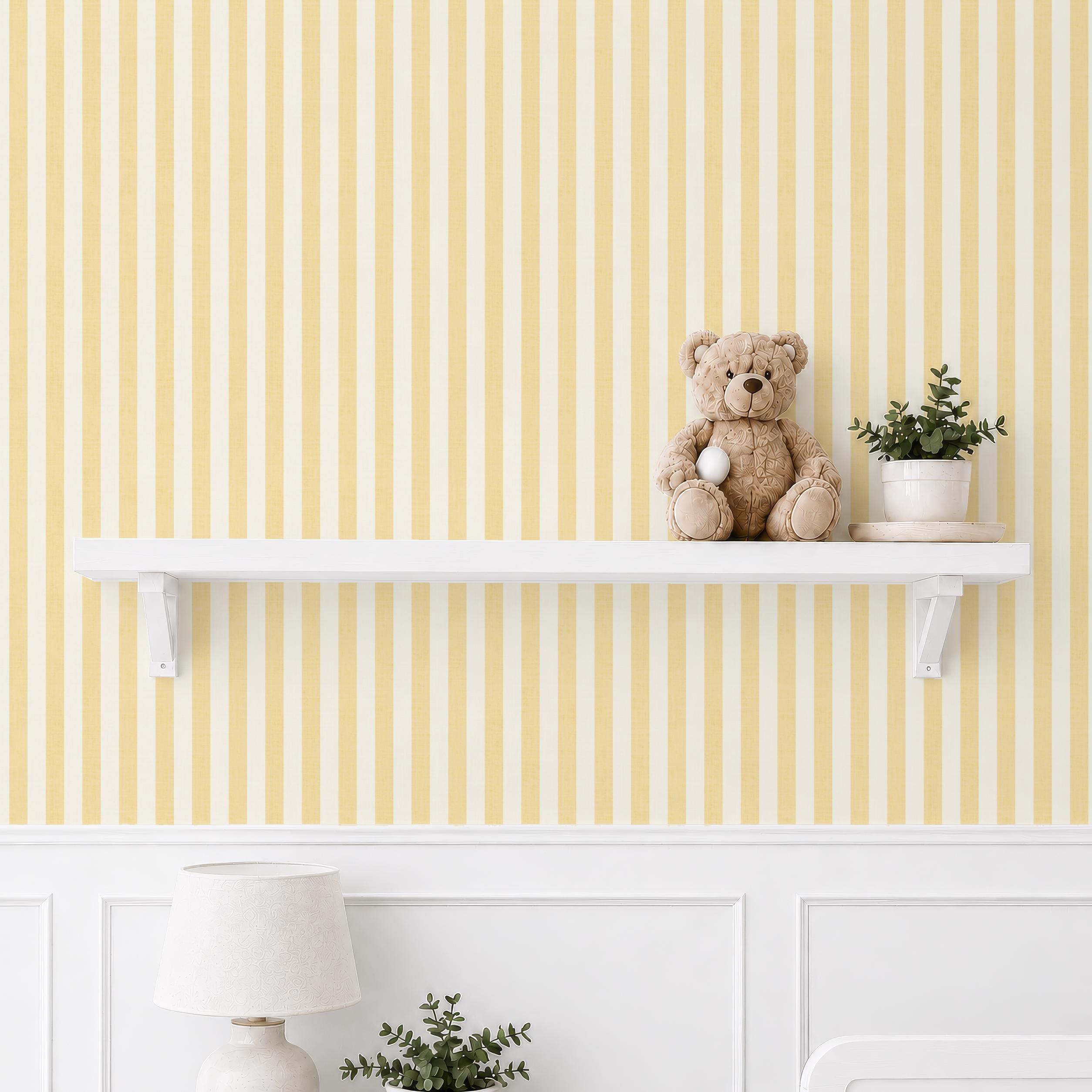 Butter Yellow Hand-Painted Stripe Nursery Wallpaper – Kids Room Wall Decor